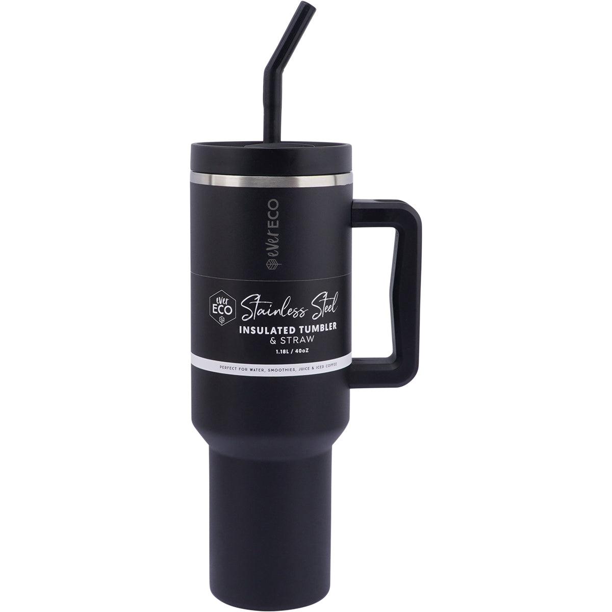 EVER ECO Insulated Tumbler with Handle & Straw Onyx 1 x 1.18L