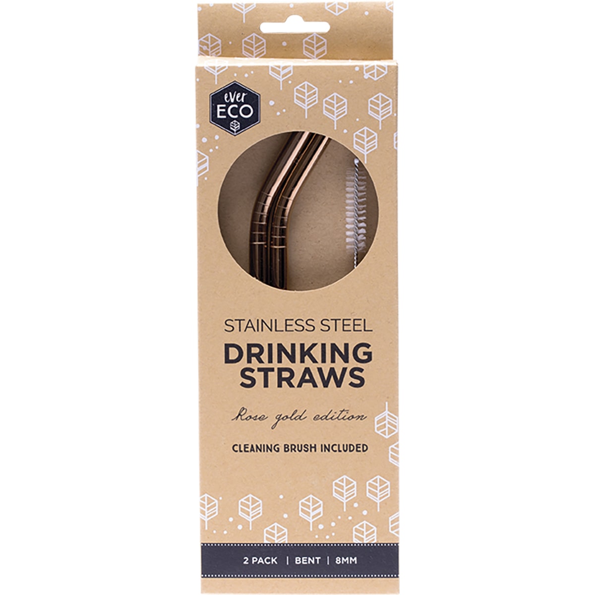 EVER ECO Stainless Steel Straws Bent Rose Gold 1 x 2pk