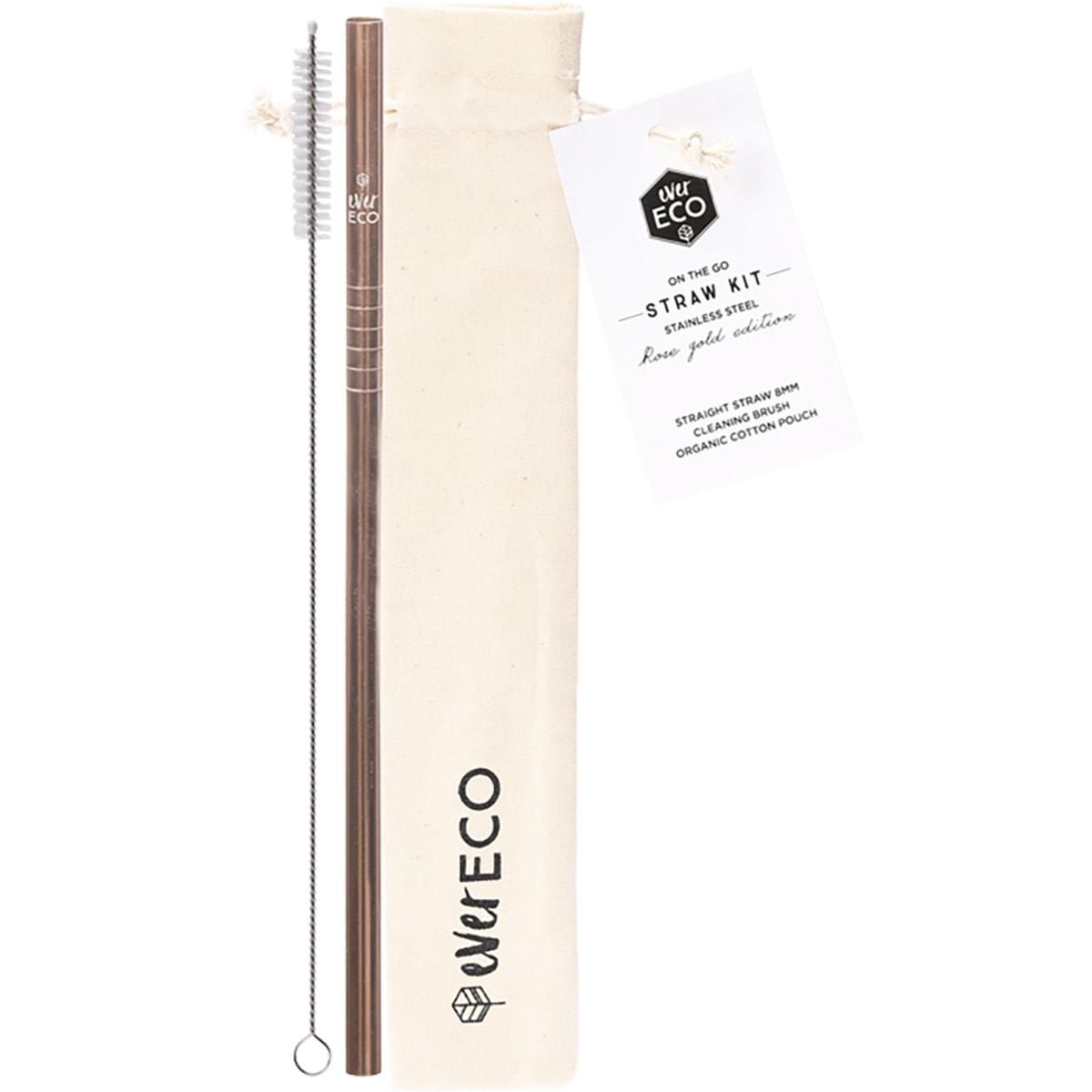 EVER ECO Stainless Steel Straw Kit Straight Rose Gold x 1