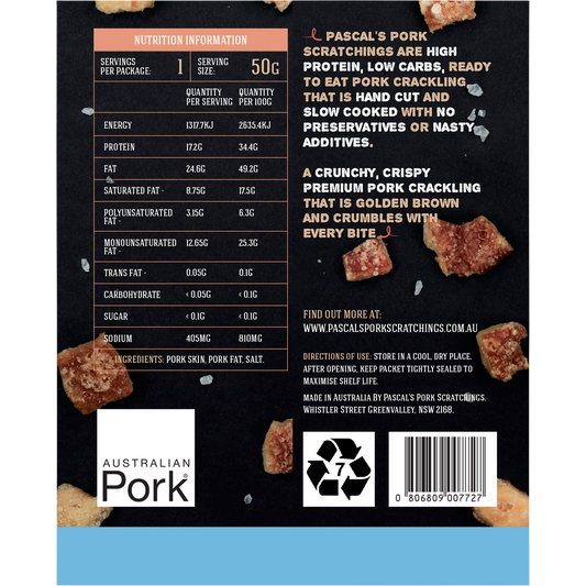 Pascal's Pork Scratchings Slow Cooked Crackling Sea Salt
