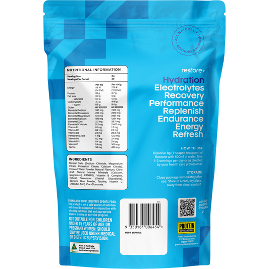 Protein Supplies Australia Restore Electrolyte Drink Mix Blue Raspberry