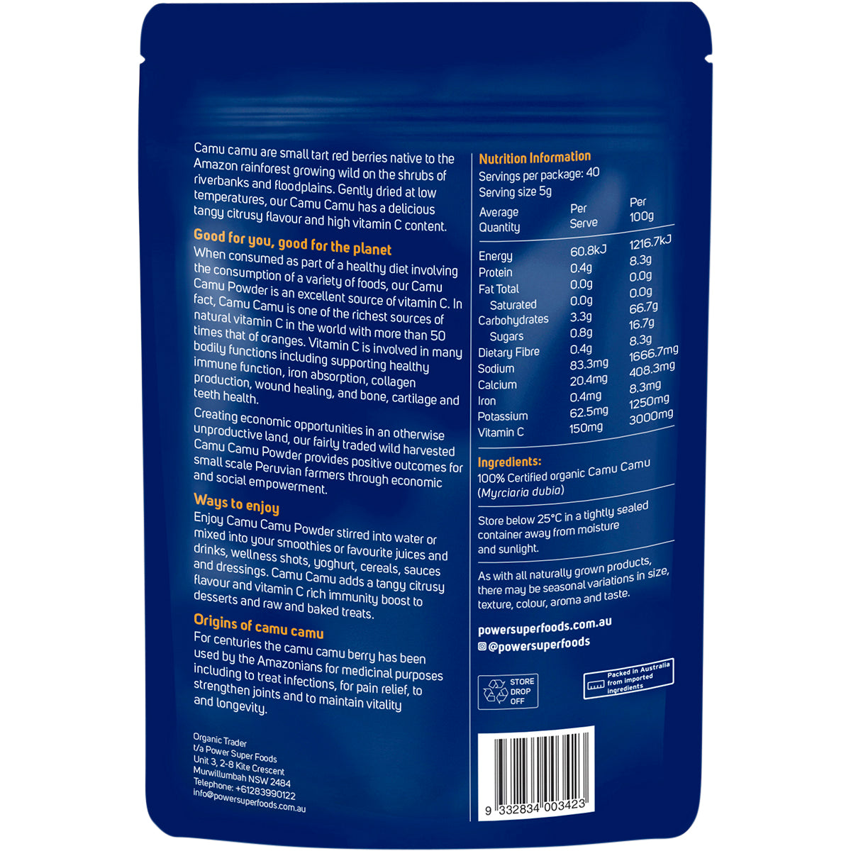 POWER SUPER FOODS Camu Camu Powder Certified Organic 1 x 200g