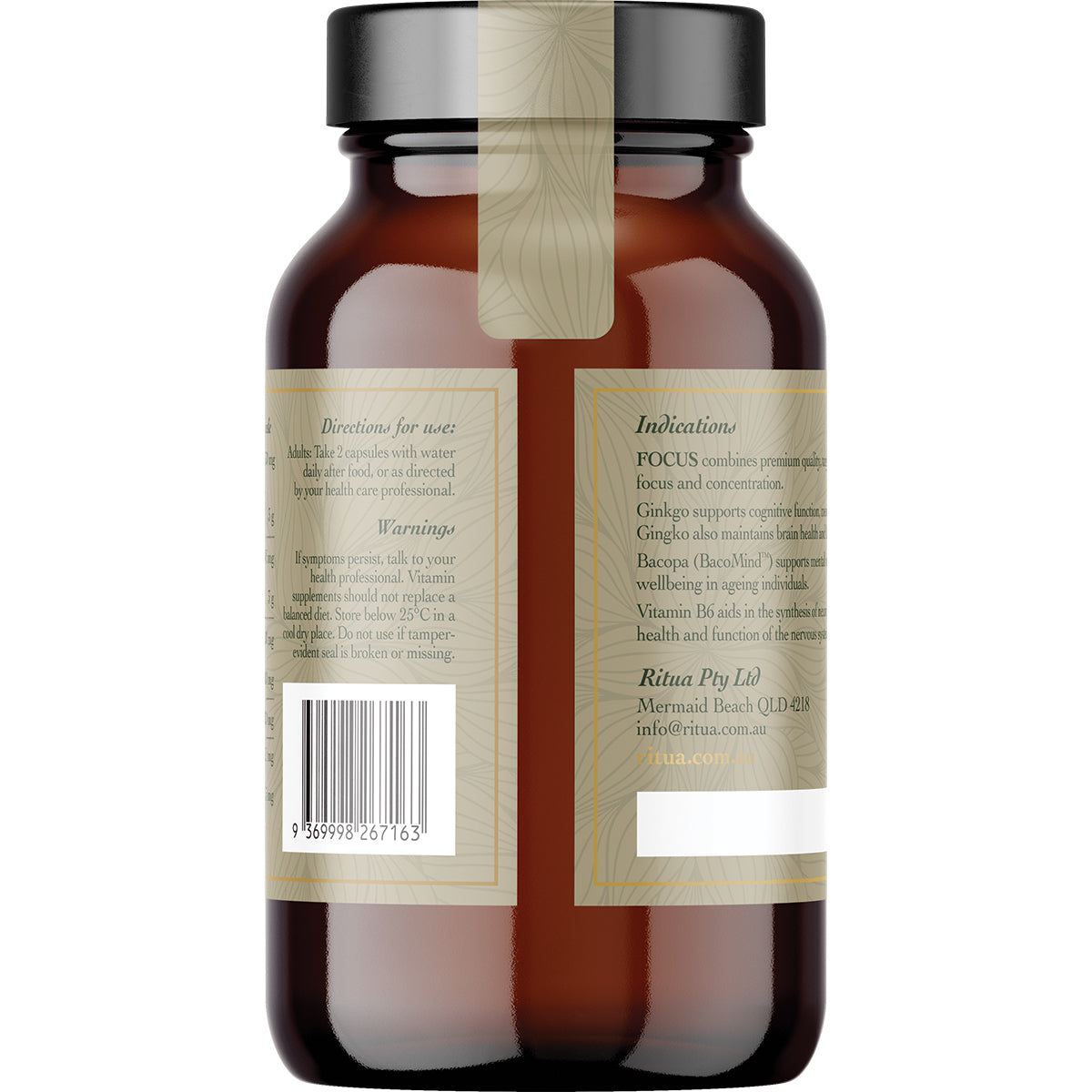 RITUA FOCUS BacoMind Ginko Cordyceps Tyrosine B6 1 x 60 Caps