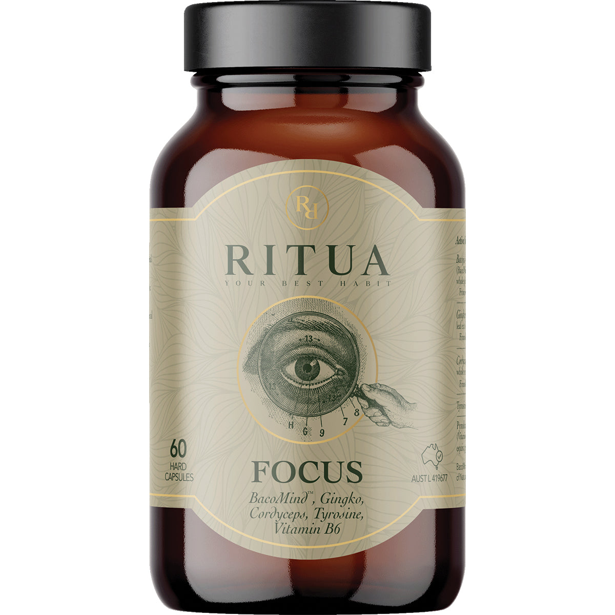 RITUA FOCUS BacoMind Ginko Cordyceps Tyrosine B6 1 x 60 Caps