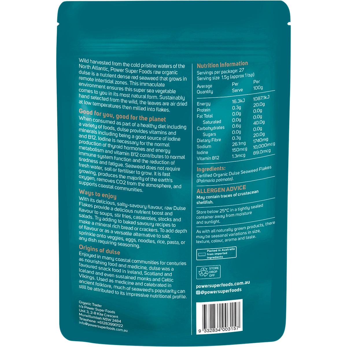 POWER SUPER FOODS Dulse Flakes Certified Organic 1 x 40g