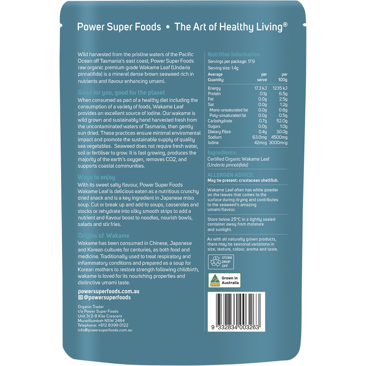 POWER SUPER FOODS Wakame Leaf Certified Organic 1 x 25g