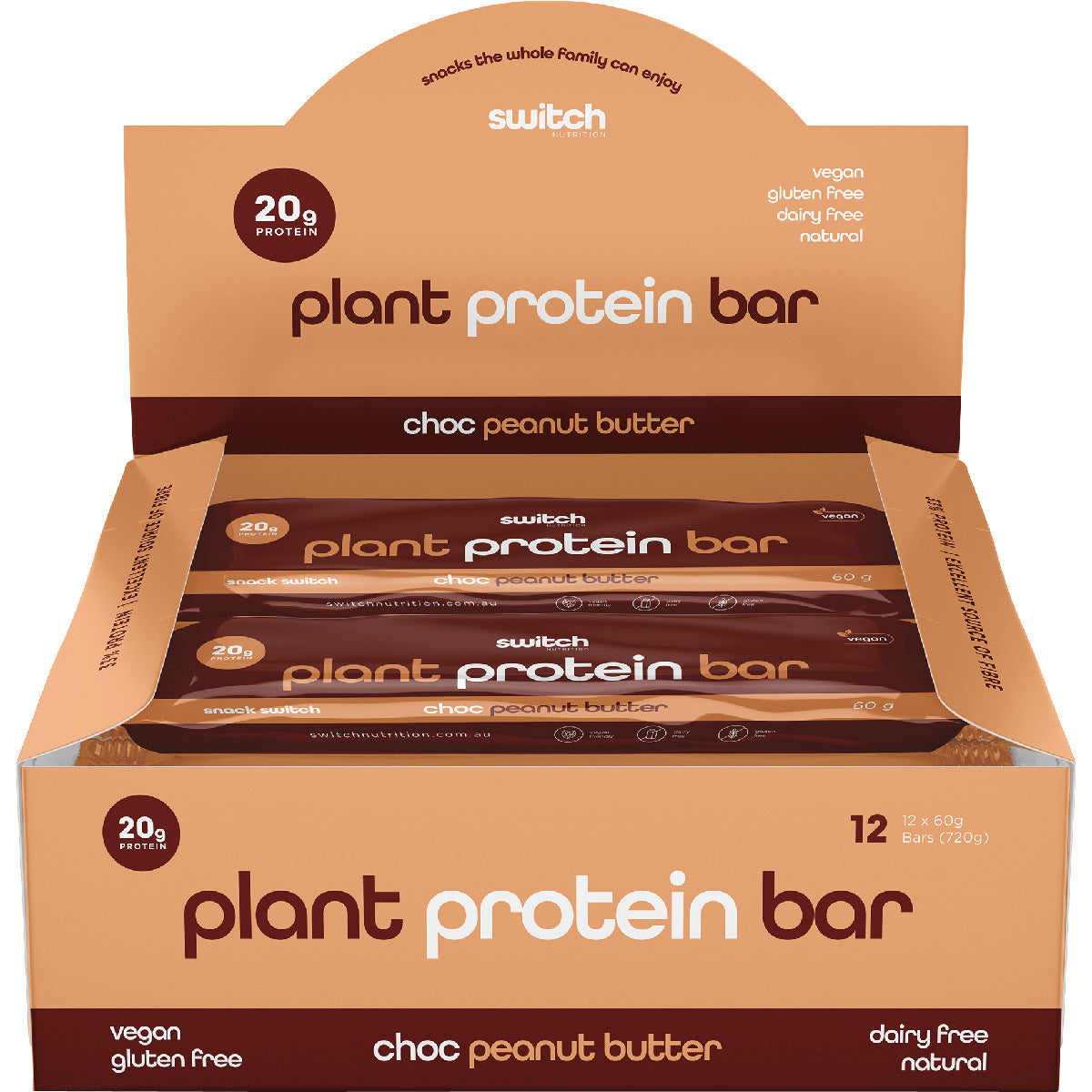 SWITCH NUTRITION Plant Protein Bar Choc Peanut Butter x 12