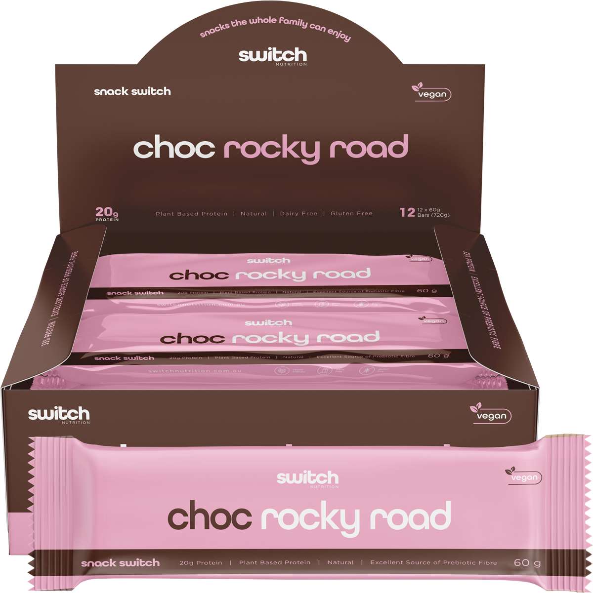 SWITCH NUTRITION Plant Protein Bar Choc Rocky Road x 12