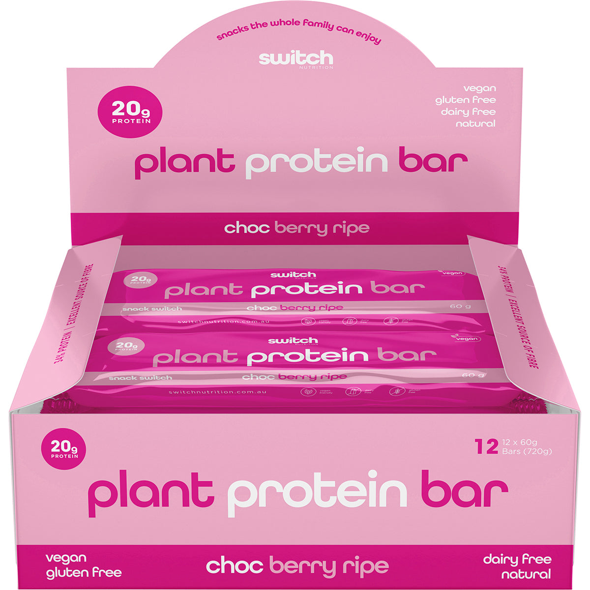 SWITCH NUTRITION Plant Protein Bar Choc Berry Ripe x 12