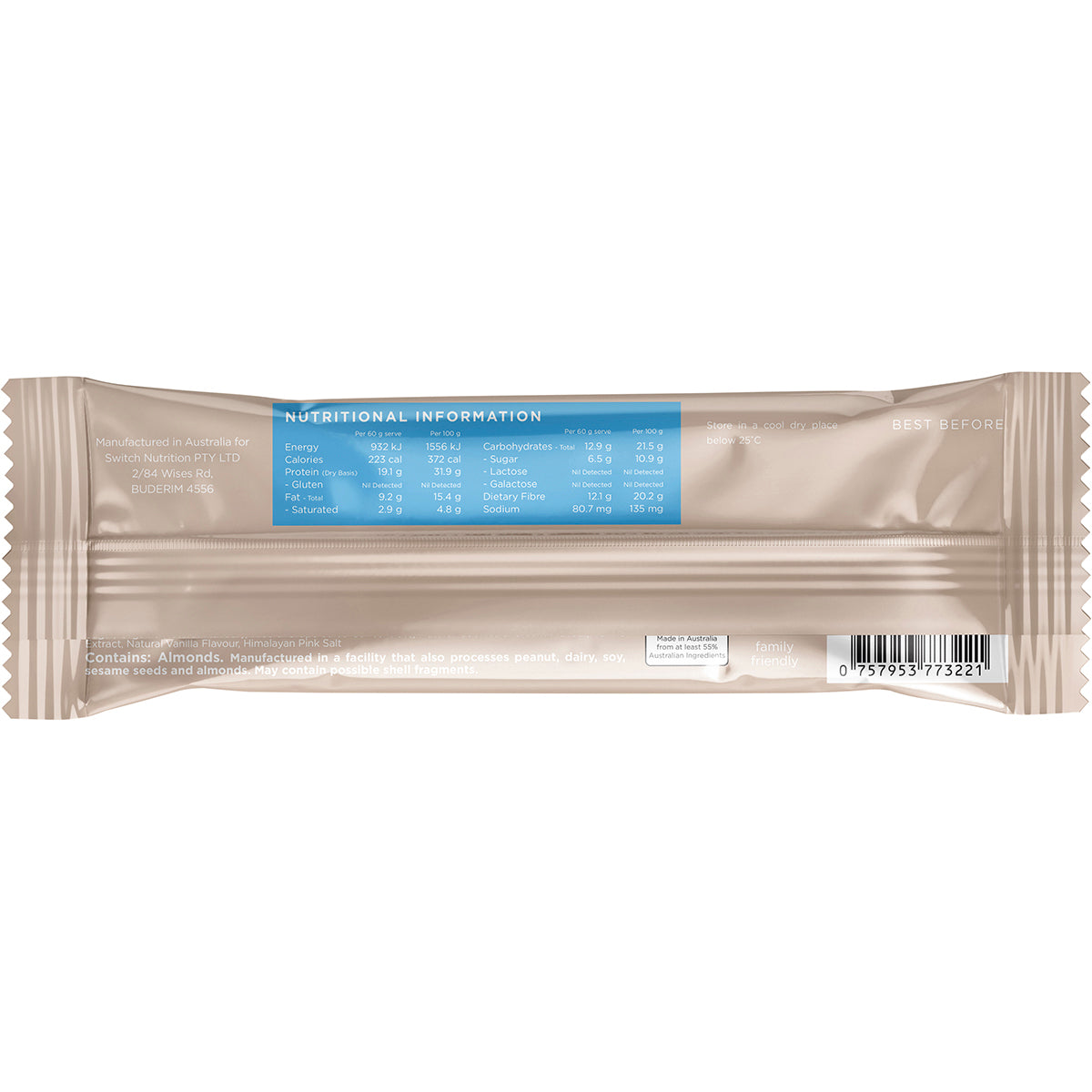 SWITCH NUTRITION Plant Protein Bar Cookies and Cream x 12