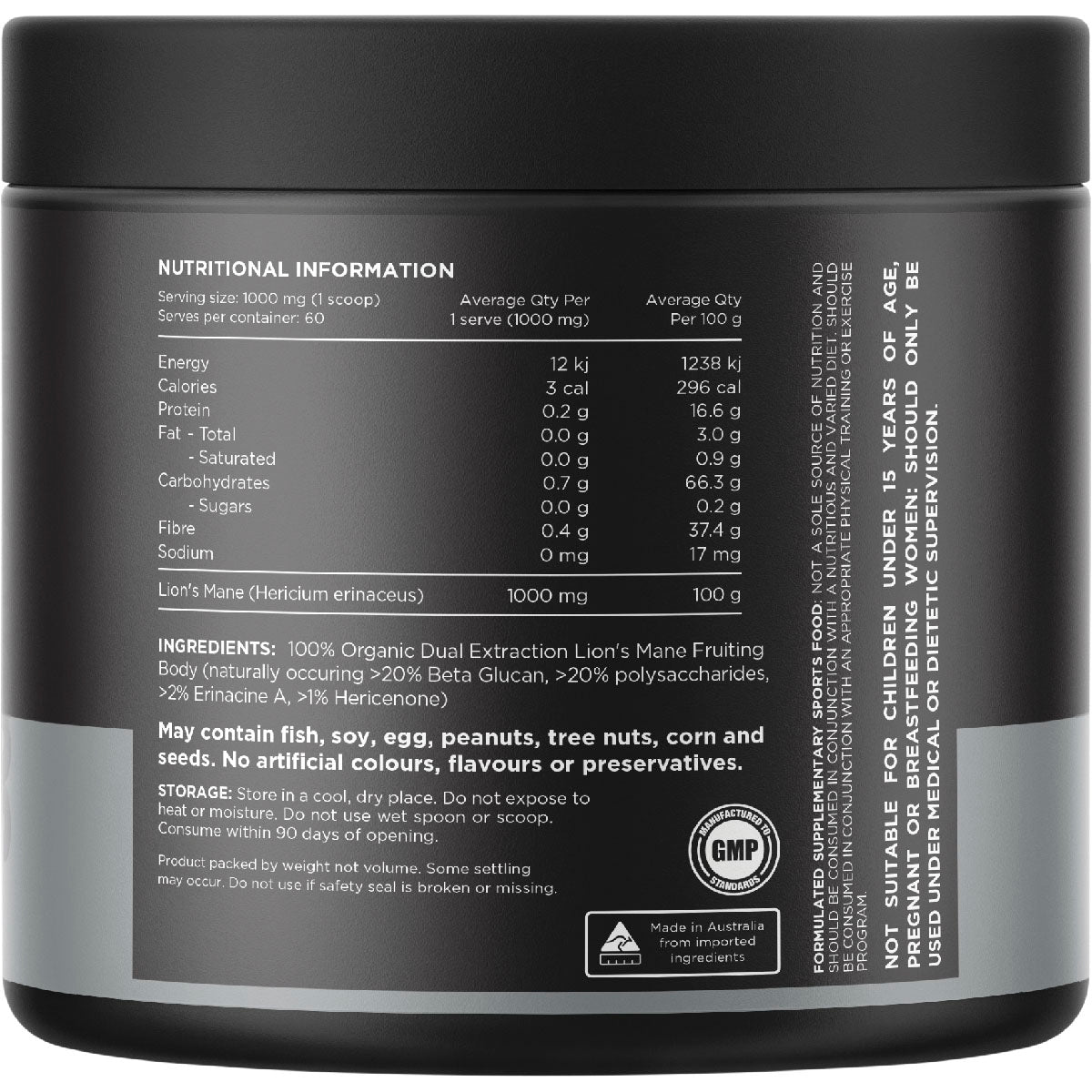 SWITCH NUTRITION Lion's Mane 100% Pure Organic Unflavoured 1 x 60g
