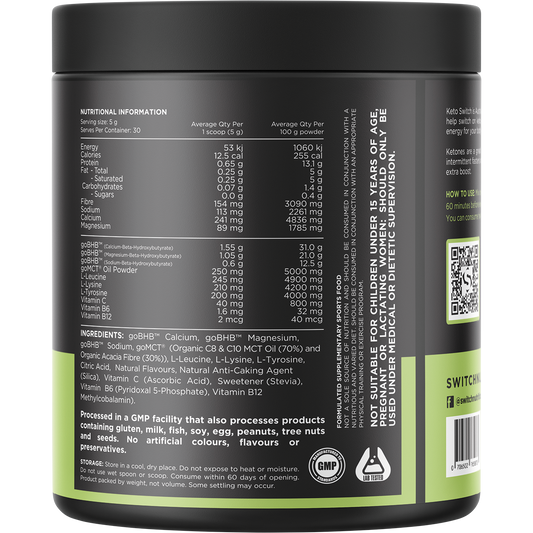Switch Nutrition Keto BHB Ketogenic Performance Fuel Raspberry