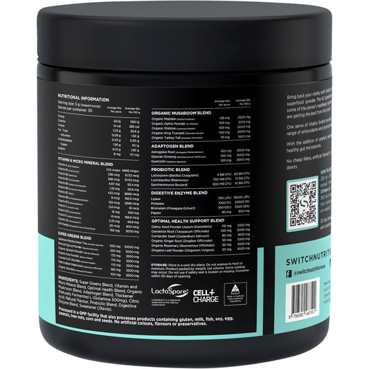 SWITCH NUTRITION Vitality Revitalising Greens Powder Mango Passionfruit 1 x 150g