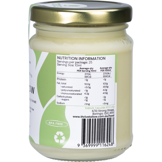 Thrive Tallow 100% Grass Fed Tallow Garlic, Rosemary & Thyme