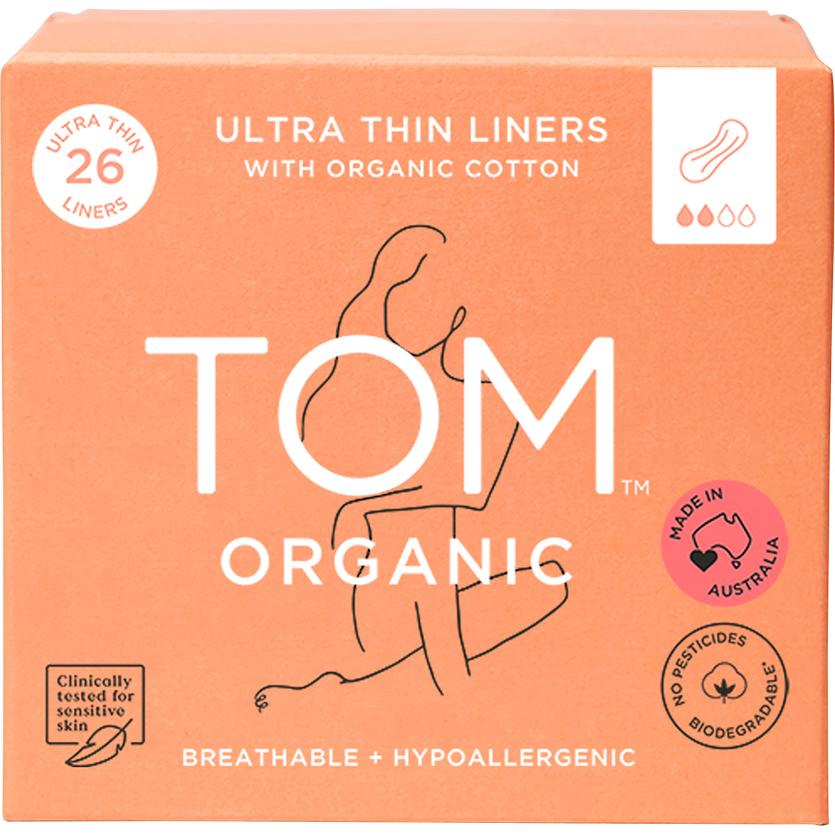 TOM ORGANIC Panty Liners Wrapped Ultra Thin Liners for Everyday 6 x 26pk