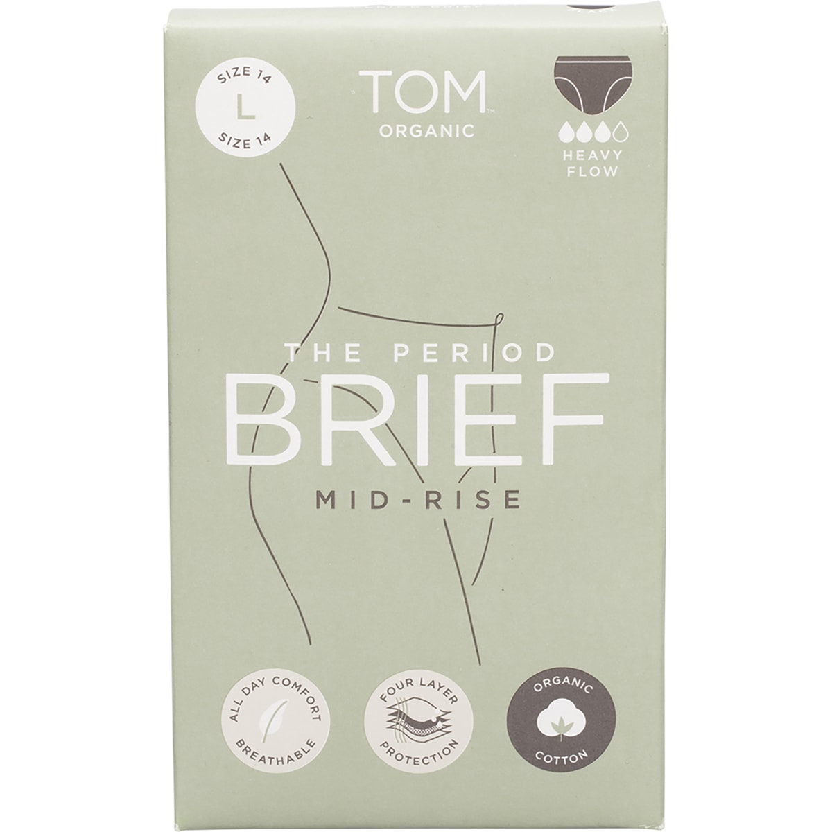 TOM ORGANIC The Period Brief Mid Rise Black Large 1 x 8pk