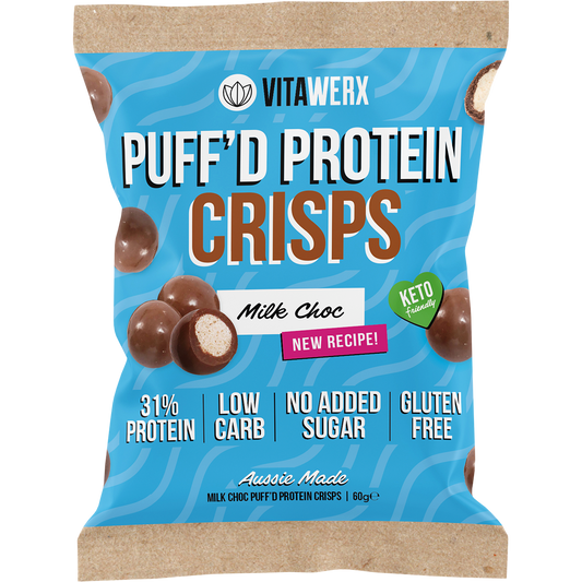 Vitawerx Puff'd Protein Crisps Milk Choc - Box of 10