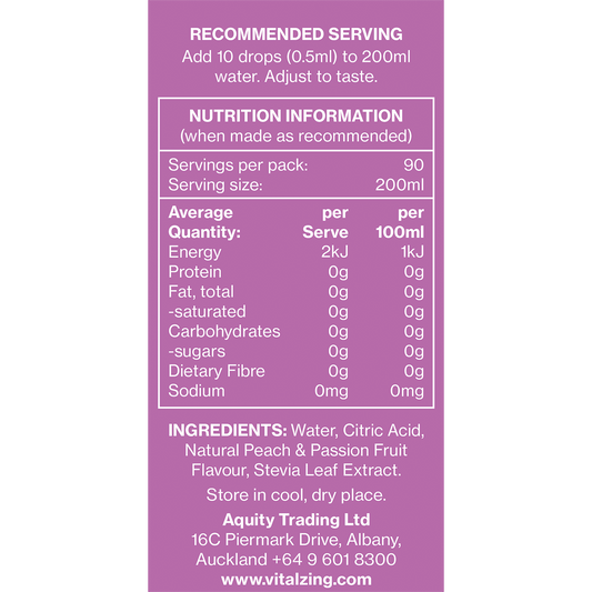 Vital Zing Water Drops Peach & Passionfruit