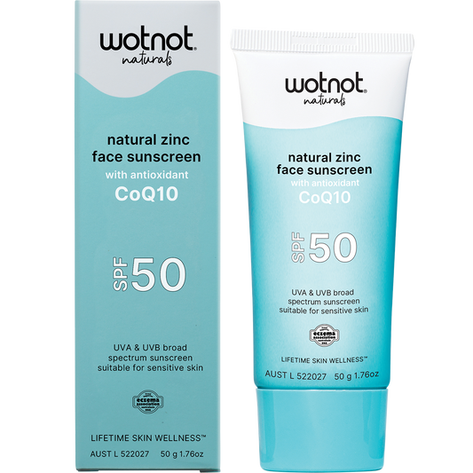 Wotnot Natural Zinc Face Sunscreen SPF50 with antioxidant CoQ10