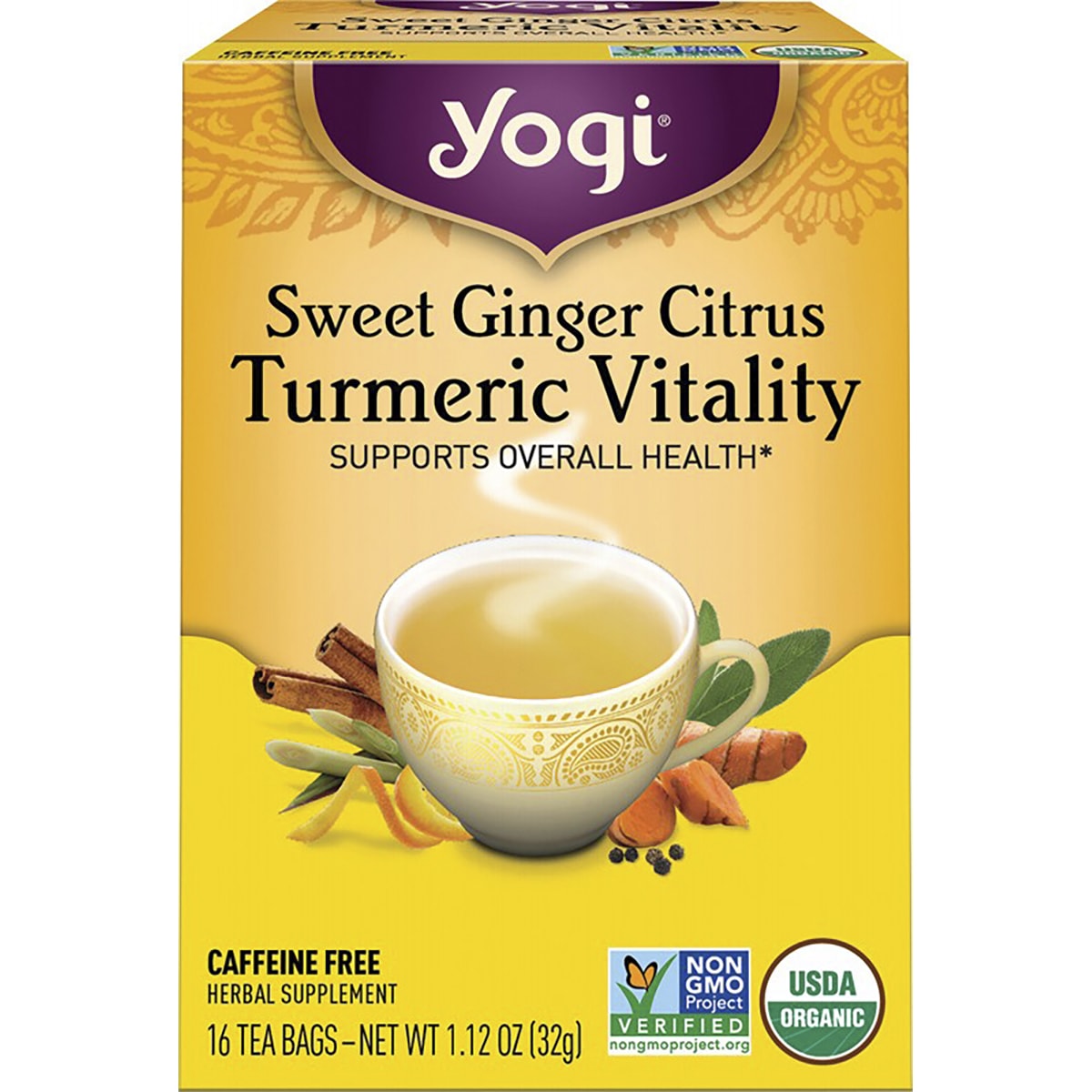 YOGI TEA Herbal Tea Bags Sweet Ginger Citrus Turmeric Vitality 1 x 16 pk