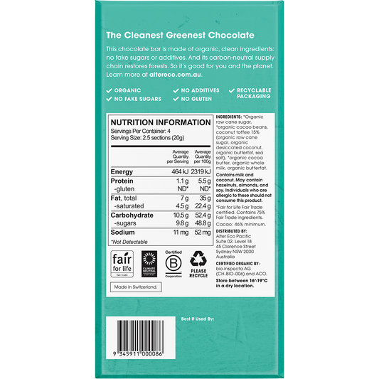 Alter Eco Chocolate Organic Dark Coconut Toffee - Box of 12