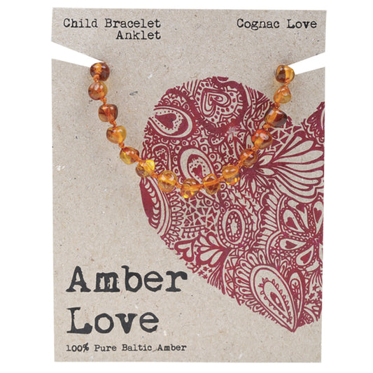 AMBER LOVE Children's Bracelet/Anklet 100% Baltic Amber Cognac 1 x 14cm