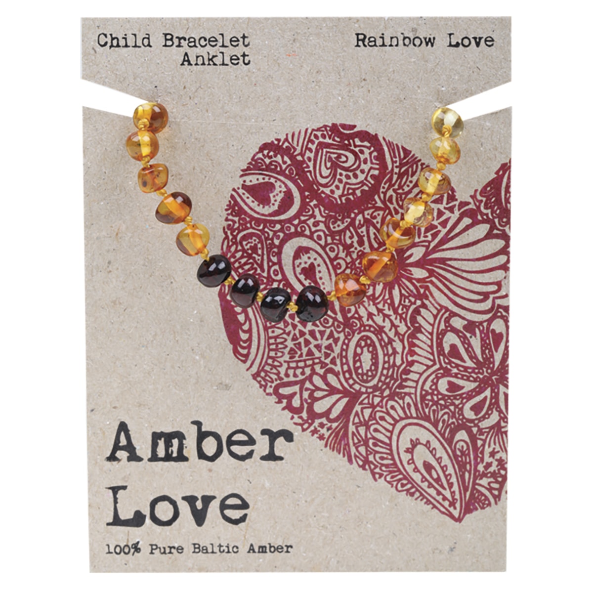 AMBER LOVE Childrens Bracelet/Anklet 100% Baltic Amber Rainbow 1 x 14cm