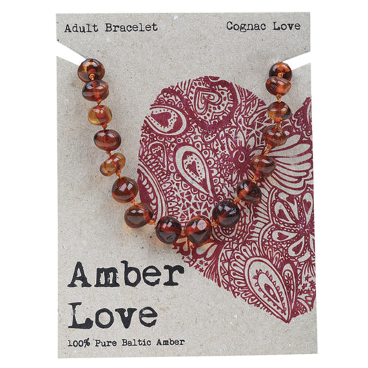 AMBER LOVE Adult's Bracelet 100% Baltic Amber Cognac 1 x 20cm