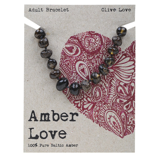 AMBER LOVE Adult's Bracelet 100% Baltic Amber Olive 1 x 20cm