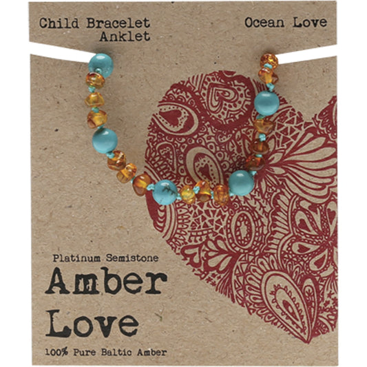 AMBER LOVE Children's Bracelet/Anklet 100% Baltic Amber Ocean 1 x 14cm