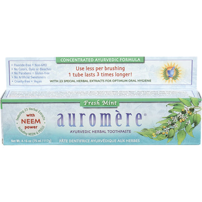 AUROMERE Toothpaste Ayurvedic Fresh Mint Fluoride Free 6 x 117g