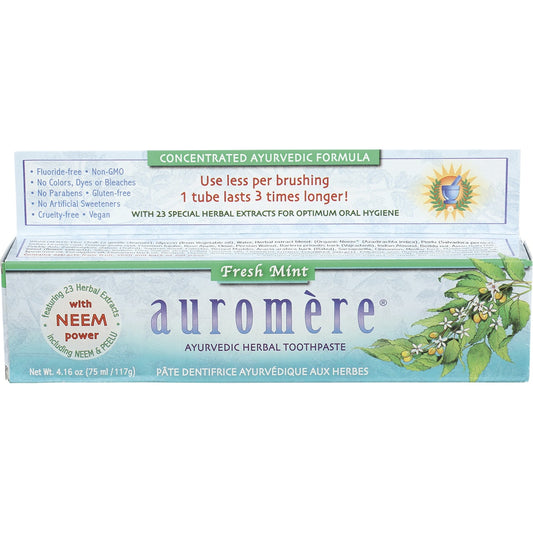 AUROMERE Toothpaste Ayurvedic Fresh Mint Fluoride Free 6 x 117g