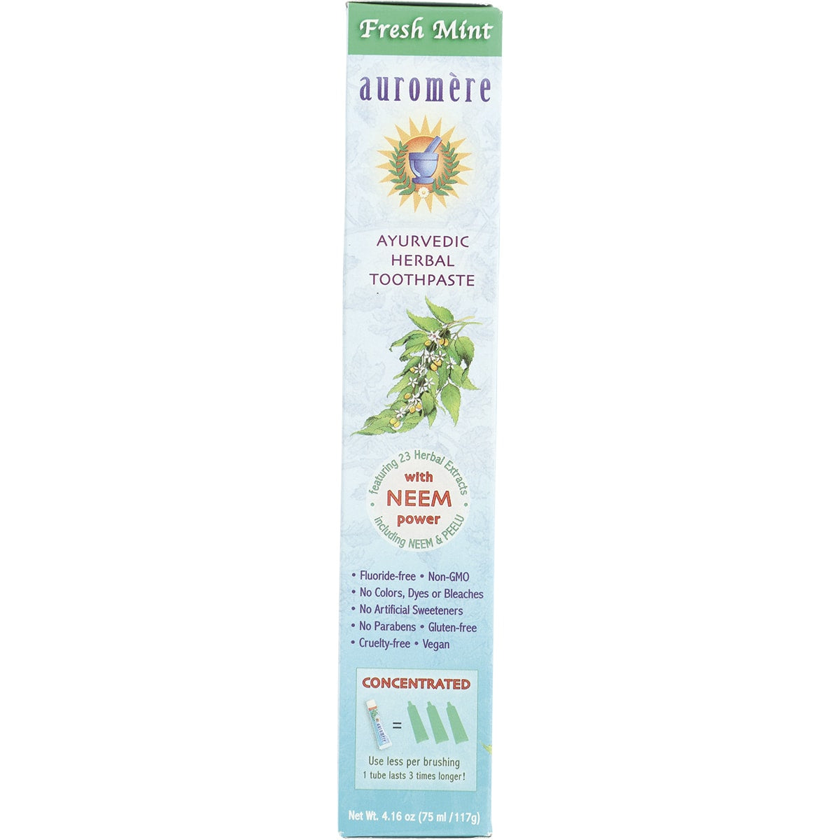 AUROMERE Toothpaste Ayurvedic Fresh Mint Fluoride Free 6 x 117g