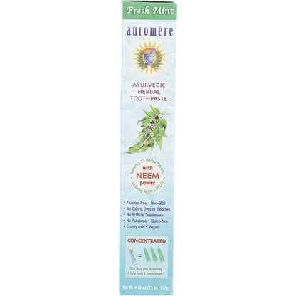 AUROMERE Toothpaste Ayurvedic Fresh Mint Fluoride Free 6 x 117g