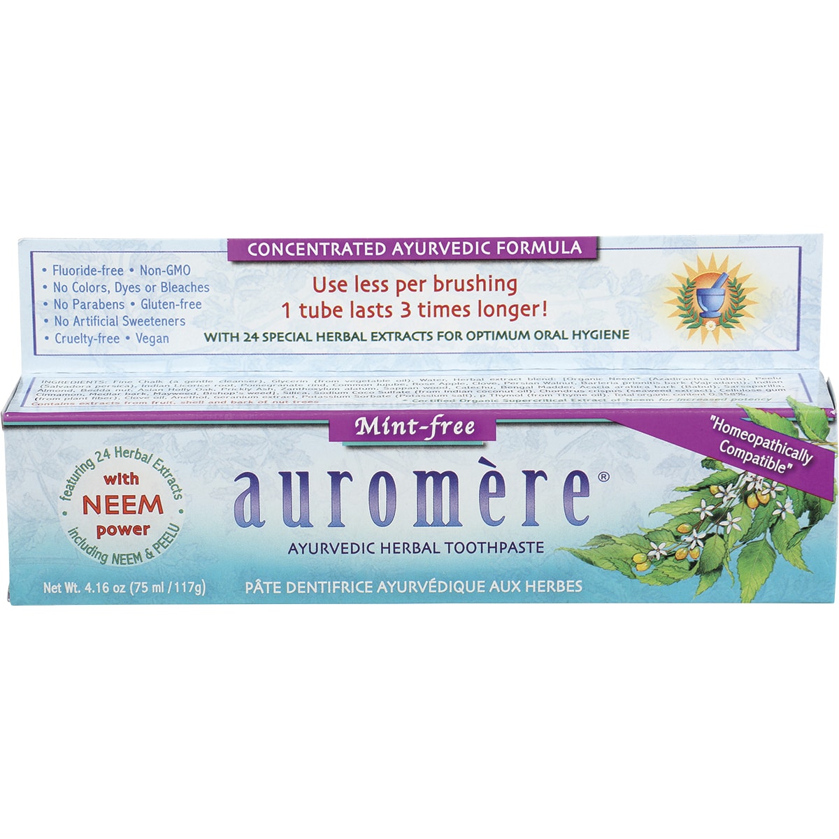 AUROMERE Toothpaste Ayurvedic Mint Free Fluoride Free 6 x 117g