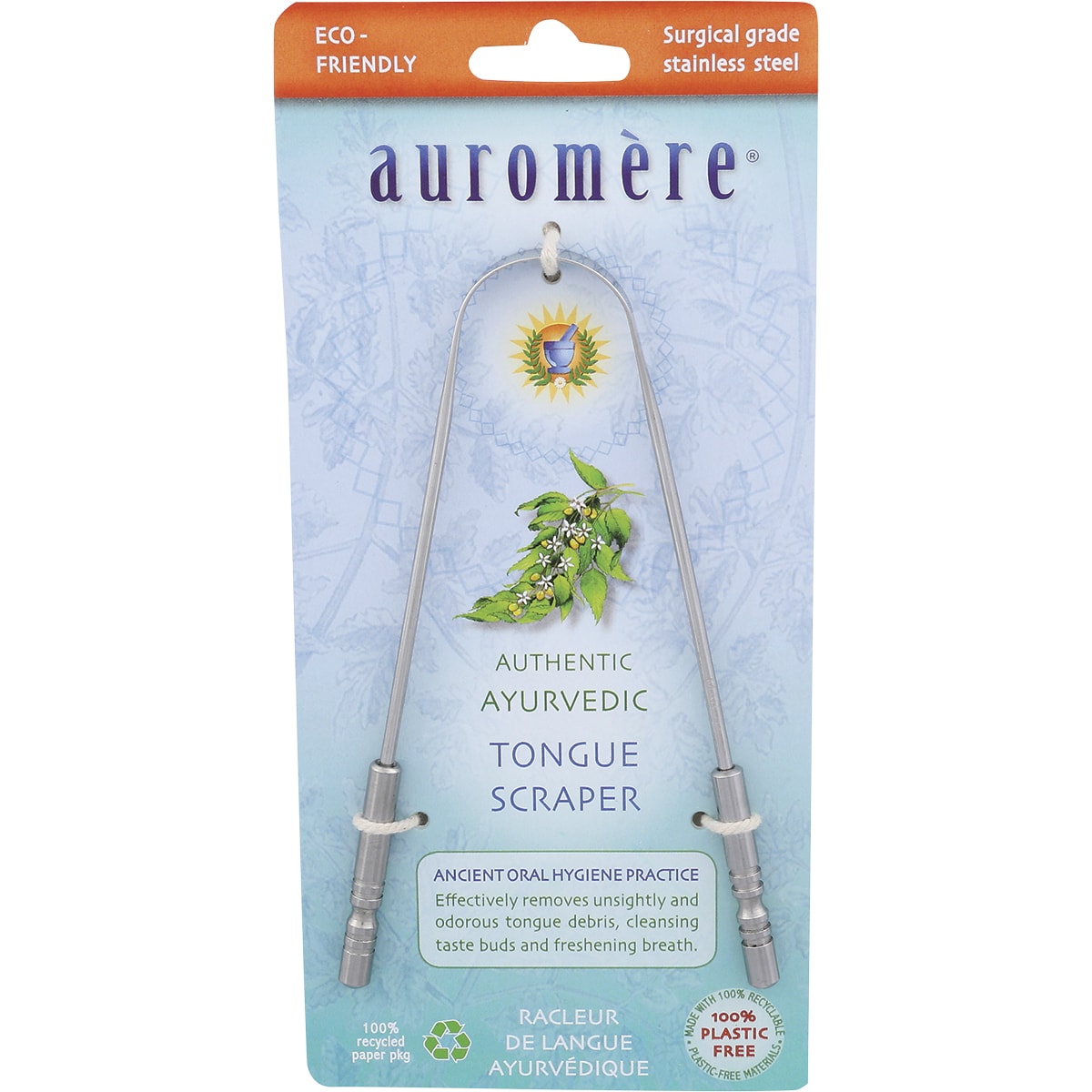 AUROMERE Tongue Scraper Ayurvedic Surgical Grade Stainless Steel x 6