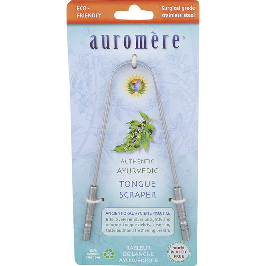 AUROMERE Tongue Scraper Ayurvedic Surgical Grade Stainless Steel x 6