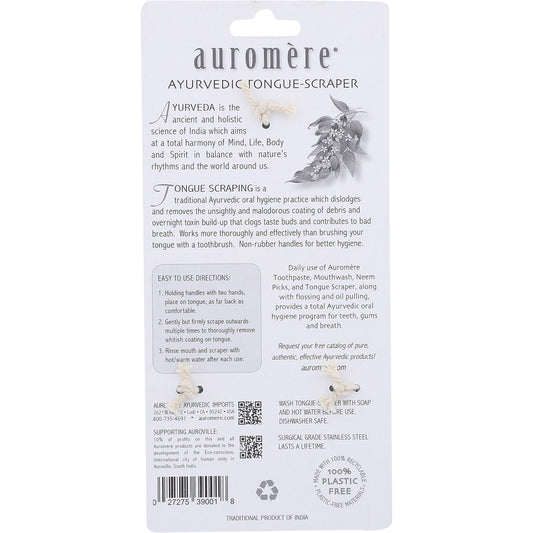 AUROMERE Tongue Scraper Ayurvedic Surgical Grade Stainless Steel x 6