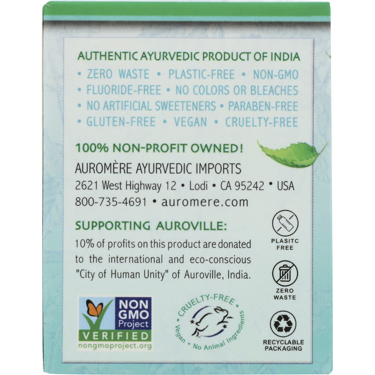 AUROMERE Toothpaste Ayurvedic Fresh Mint Toothpaste in a Jar 6 x 117g