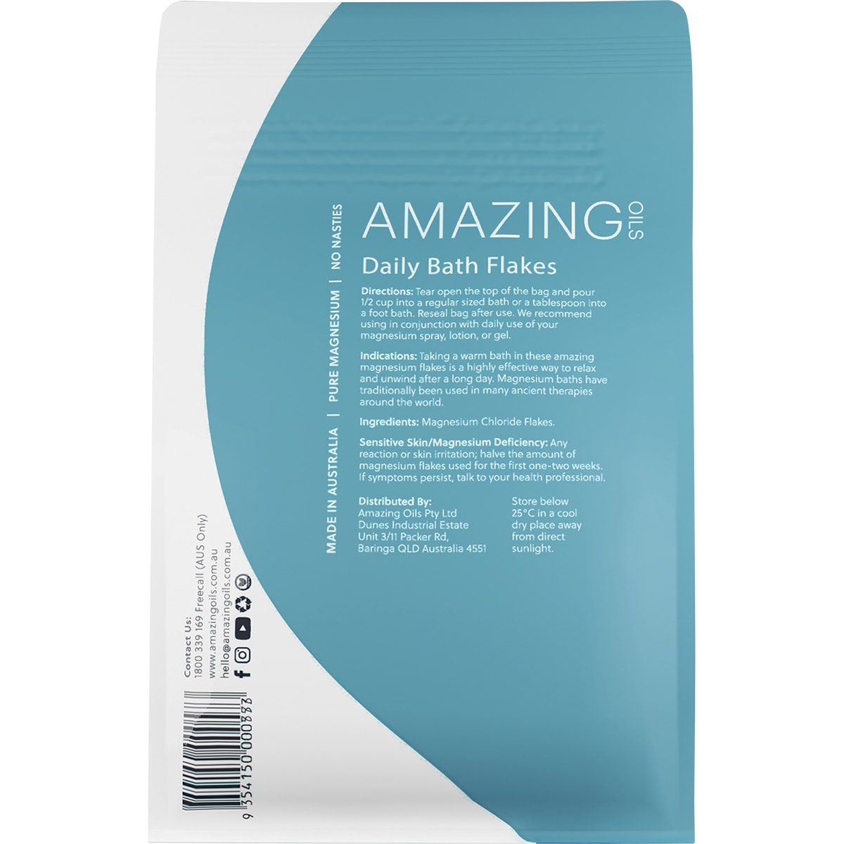 AMAZING OILS Magnesium Daily Bath Flakes Pure Magnesium Chloride 1 x 800g