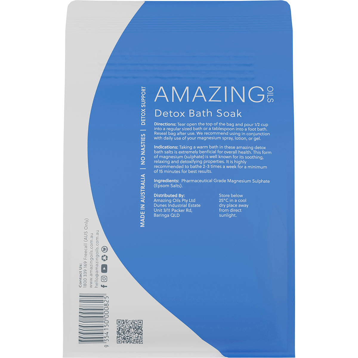 AMAZING OILS Epsom Salts Detox Bath Soak Pure Magnesium Sulphate 1 x 1kg