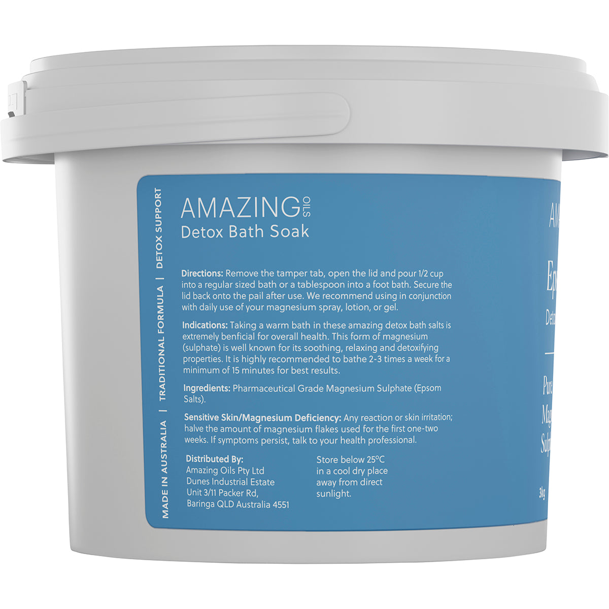 AMAZING OILS Epsom Salts Detox Bath Soak Pure Magnesium Sulphate 1 x 3kg