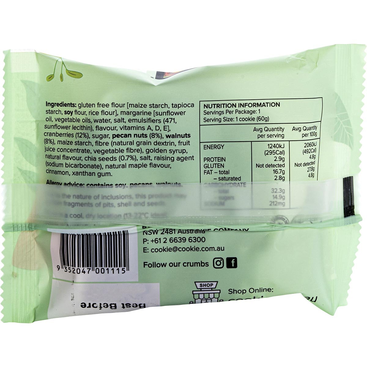 BYRON BAY Gluten Free Cookies Maple & Pecan x 12