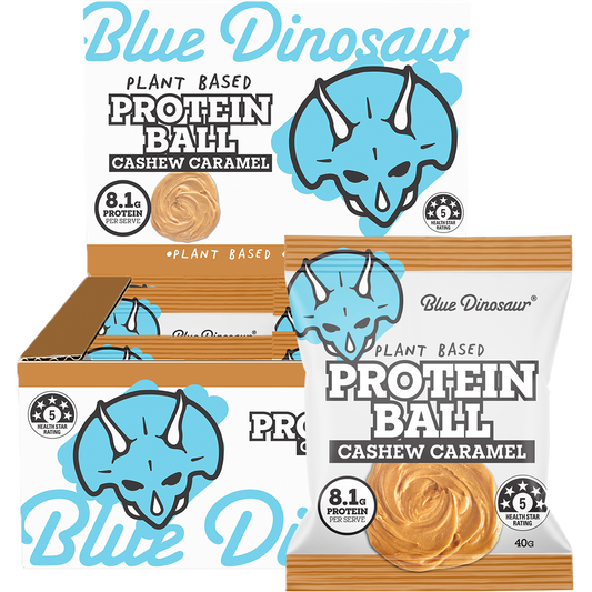 Blue Dinosaur Protein Ball Caramel Cashew - Box of 12