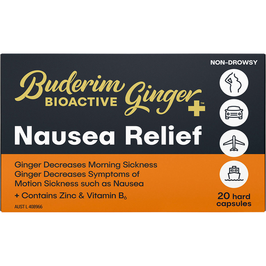 Buderim Ginger BioActive+ Nausea Relief Capsules 6 x 20 Caps