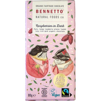 BENNETTO Organic Dark Chocolate Raspberries In Dark x 12