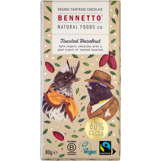 BENNETTO Organic Dark Chocolate Toasted Hazelnut x 12