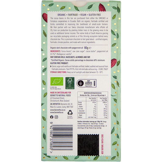 BENNETTO Organic Dark Chocolate Dark Mint x 12
