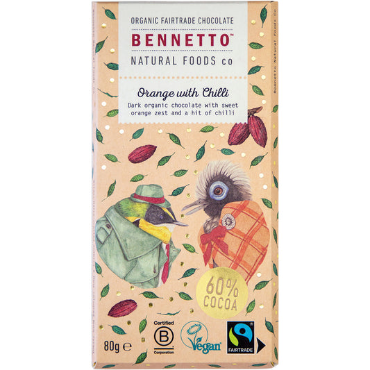 BENNETTO Organic Dark Chocolate Orange with Chilli x 12