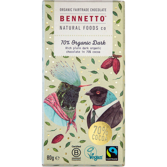 BENNETTO Organic Dark Chocolate 70% Organic Dark x 12